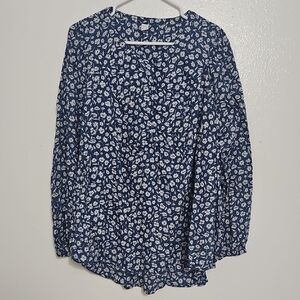 Old Navy Navy Blue and White Floral Blouse